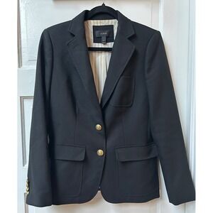 J.Crew Women's Schoolboy Blazer 100% Wool Black Gold Crest Buttons Size 6